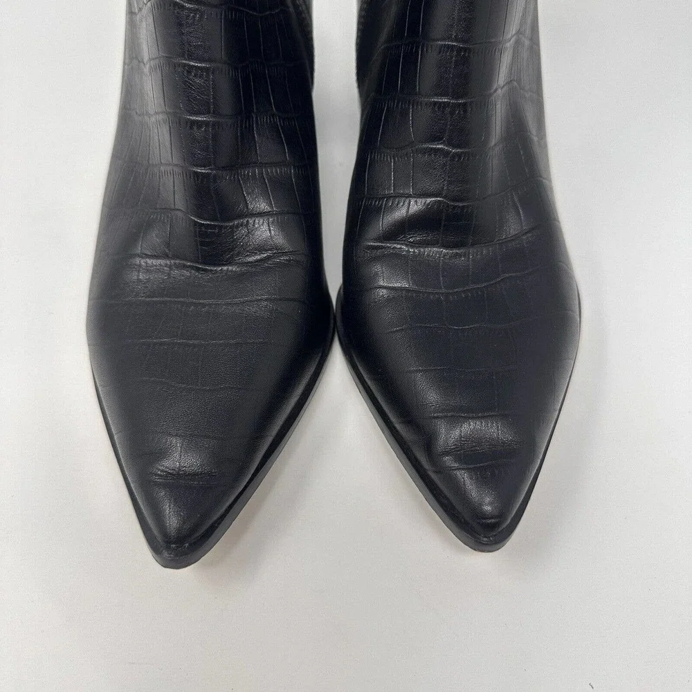 Saks Fifth Avenue Ankle Bootie Sz 7.5M Emerson Croc-embossed Leather Block Heel